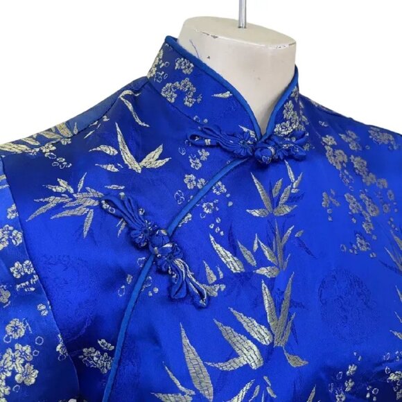 VTG Qipao Cheongsam Maxi Wiggle Dress  Floral embroidered Back slit  SZ 6 - Picture 2 of 9